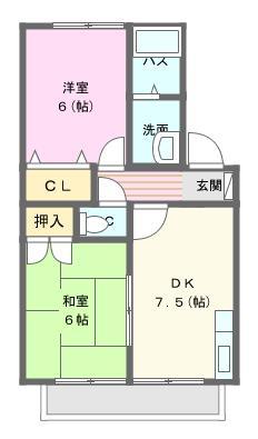 ボヌールII(2DK/2階)の間取り写真