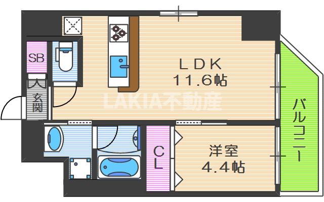 プレジオ都島本通(1LDK/13階)の間取り写真