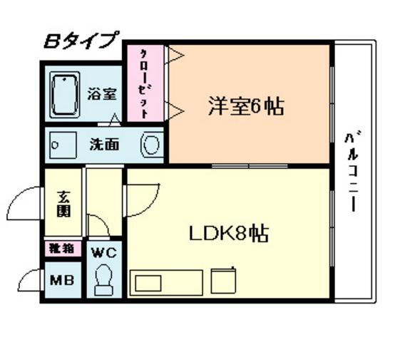 リッチパーシモ塚本(1LDK/2階)の間取り写真