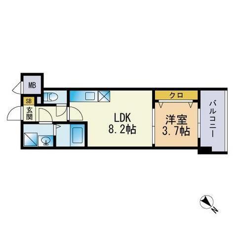 MODERN PALAZZO 天神北2(1LDK/9階)の間取り写真