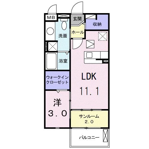 フィオーレ西都(1LDK/1階)の間取り写真