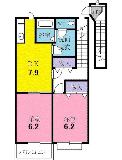 クレストールKIKI A(2DK/2階)の間取り写真