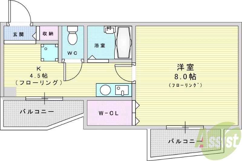 レジデンスヤマキ(1K/4階)の間取り写真