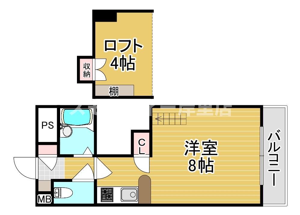コスモレジデンス北加賀屋II(ワンルーム/4階)の間取り写真