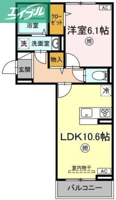 D-ROOM笹沖(1LDK/3階)の間取り写真