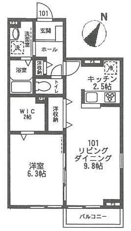 AXIS蓬莱坂 アクシスホウライザカ(1LDK/1階)の間取り写真