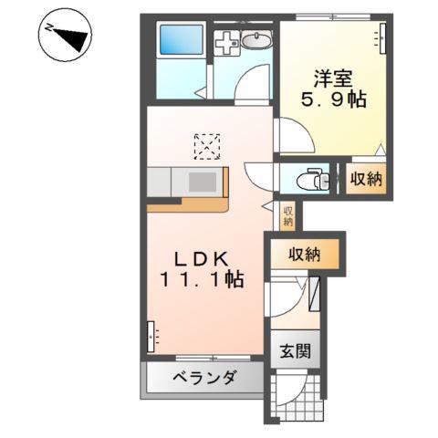 アシューレ(1LDK/1階)の間取り写真