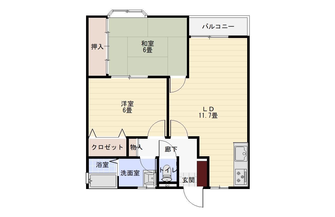 カーザベラーニ黒河(2LDK/2階)の間取り写真