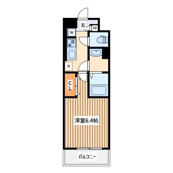 ビューテラス2(1K/4階)の間取り写真