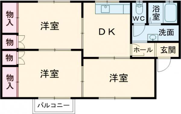 プラハイツA棟(3DK/2階)の間取り写真