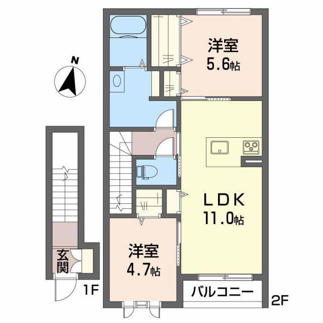 ヴィアソーレ妻鳥II(2LDK/2階)の間取り写真
