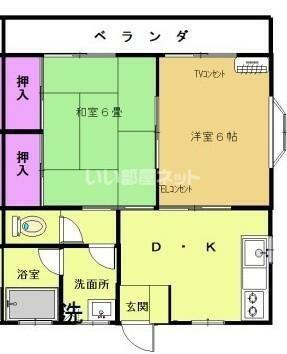 岡野ハイツ(2DK/1階)の間取り写真
