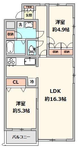 ベルメゾン(2LDK/1階)の間取り写真
