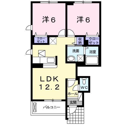 フルールI(2LDK/1階)の間取り写真