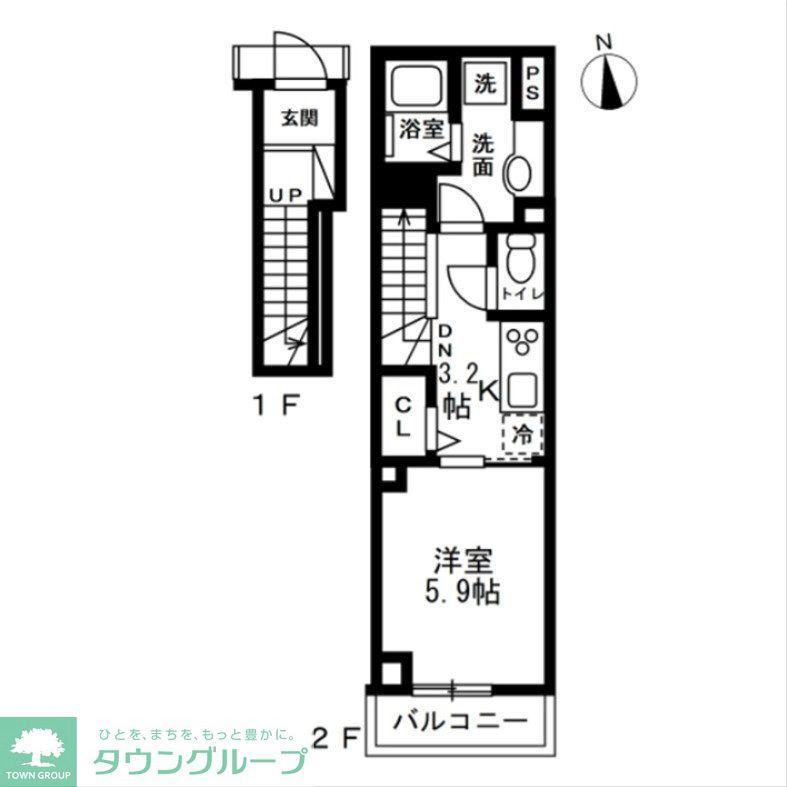 BONHEUR(1K/2階)の間取り写真