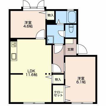 パールピアス(2LDK/1階)の間取り写真