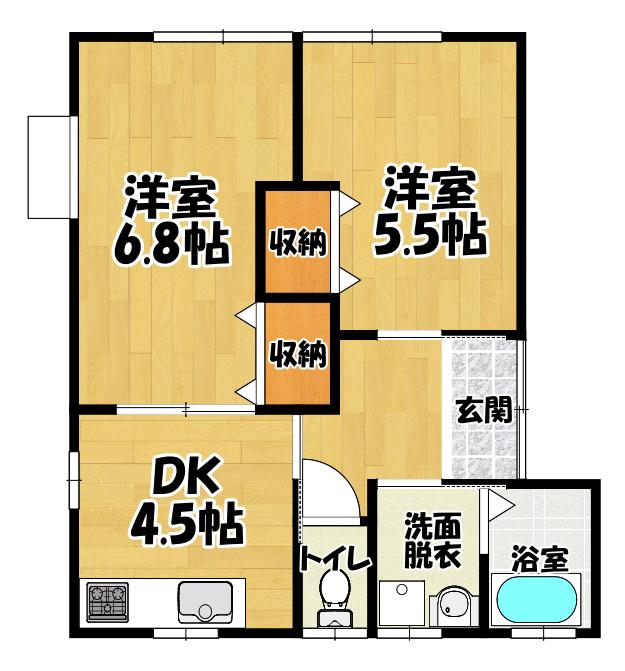 パインハイツU(2DK/1階)の間取り写真