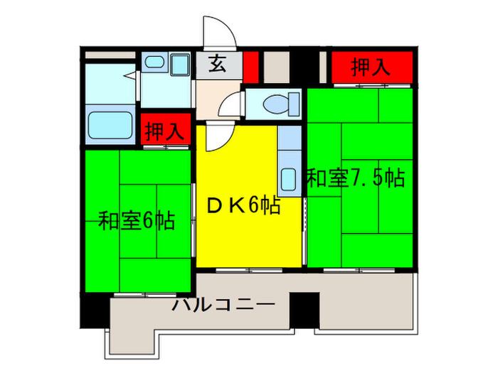 カーサタナカ(2DK/6階)の間取り写真