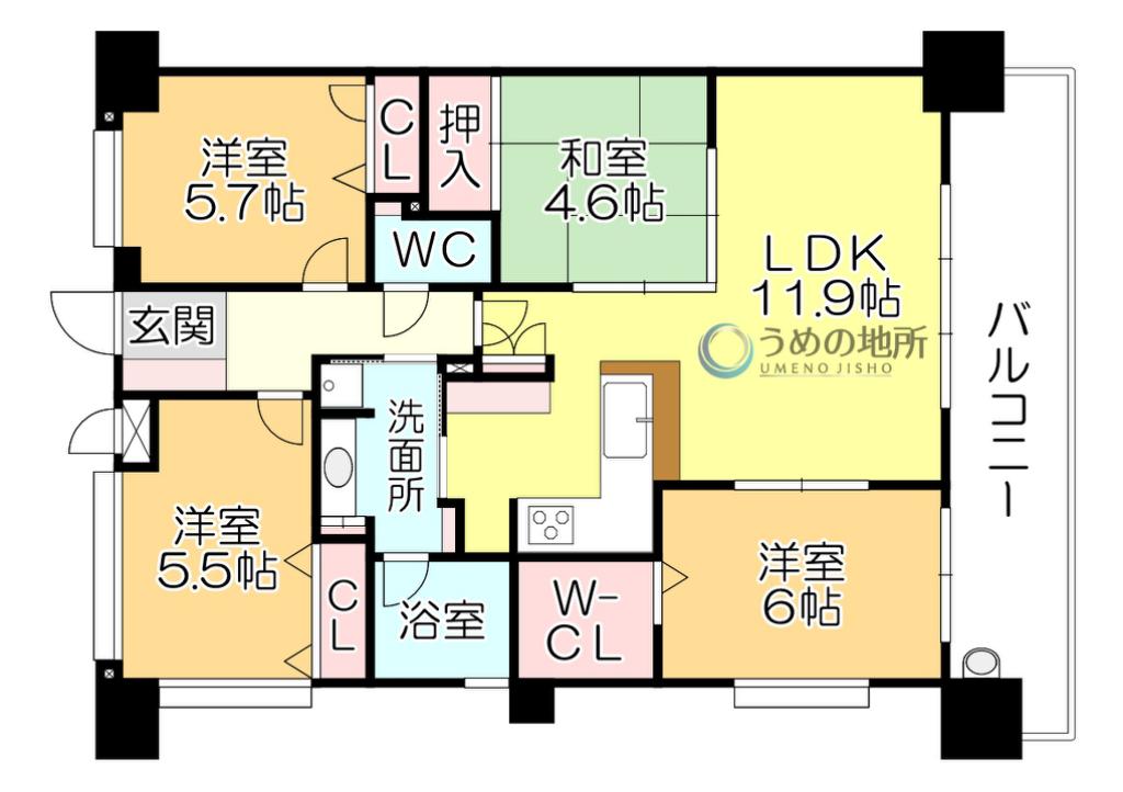 エバーライフ久留米南(4LDK/3階)の間取り写真
