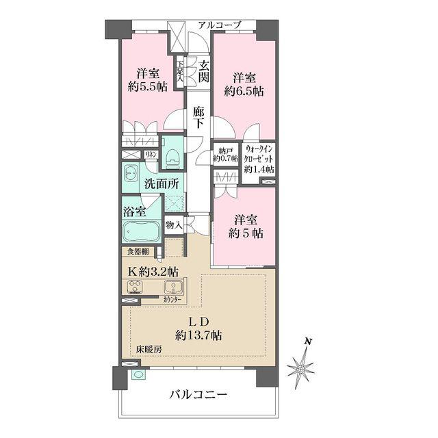 ザ・パークハウス新川崎(3LDK/2階)の間取り写真