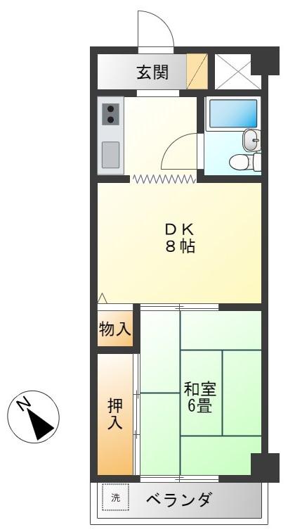 ハイツ角谷(1DK/2階)の間取り写真