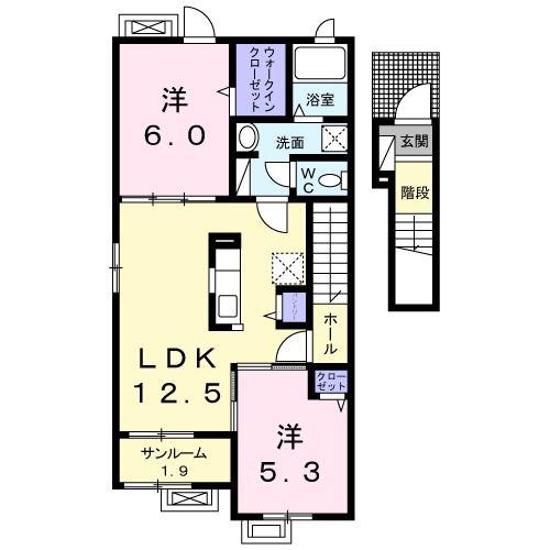 ピースフル(2LDK/2階)の間取り写真