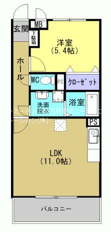 ラリュール FR(1LDK/4階)の間取り写真