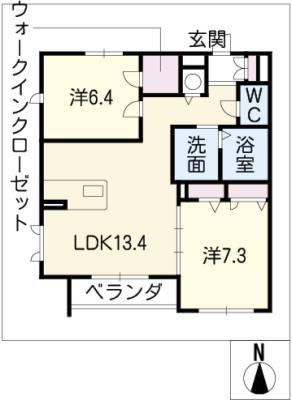 エバーグレース東徳川(2LDK/2階)の間取り写真