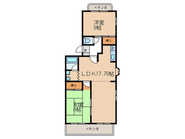 ユーハイツⅡ(2LDK/3階)の間取り写真