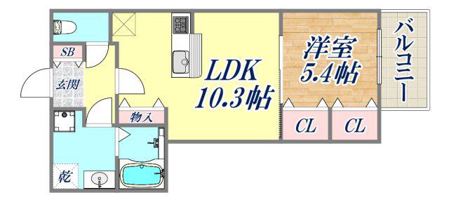 CORTE BREEZA御影(1LDK/1階)の間取り写真
