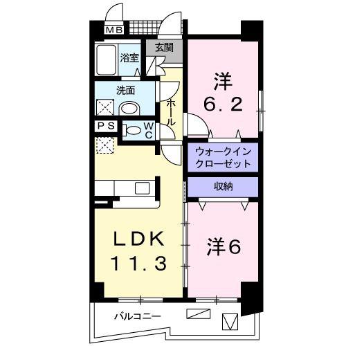 ノ-ス・エクセレント・春日(2LDK/4階)の間取り写真