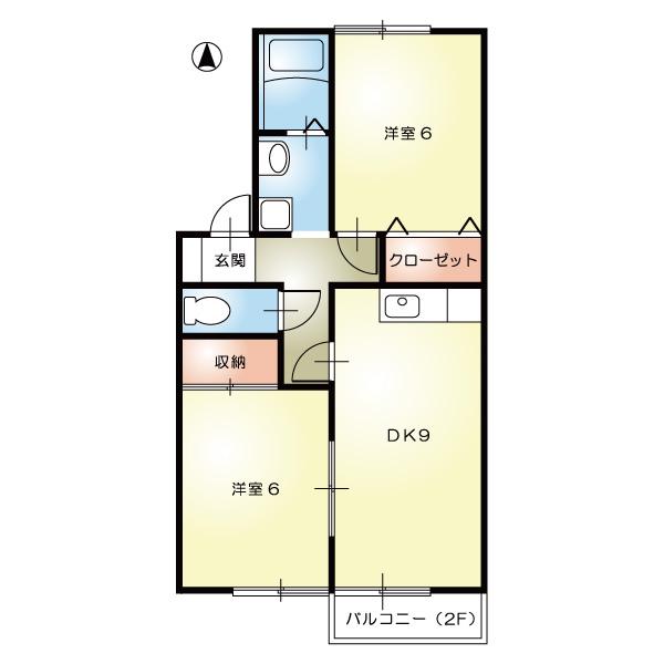 アーバンコートC(2DK/2階)の間取り写真
