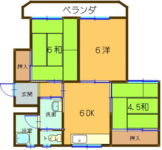 温品ビル(3DK/4階)の間取り写真