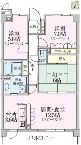 リグランド青葉台(3LDK/1階)の間取り写真