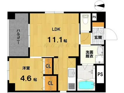 御所南 晴風苑(1LDK/4階)の間取り写真