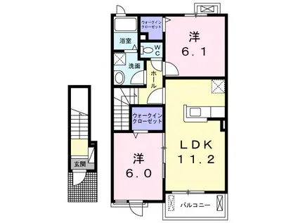 アヴェニール II 箱森 2LDKルーム(2LDK/2階)の間取り写真
