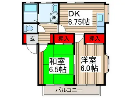 デュエットII(2DK/2階)の間取り写真