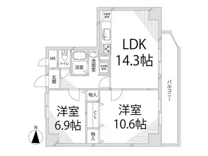 キャッスルコート東辻井(2LDK/5階)の間取り写真