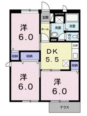 サンフィールドK(3DK/1階)の間取り写真