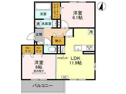 GRAMM奥海印寺 ウエスト(2LDK/2階)の間取り写真