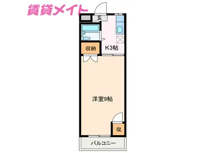 メロディハイツPARTII(1K/3階)の間取り写真