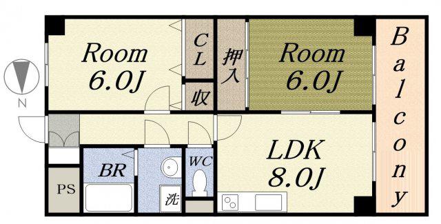 福本ハーバービュースクエア(2LDK/5階)の間取り写真