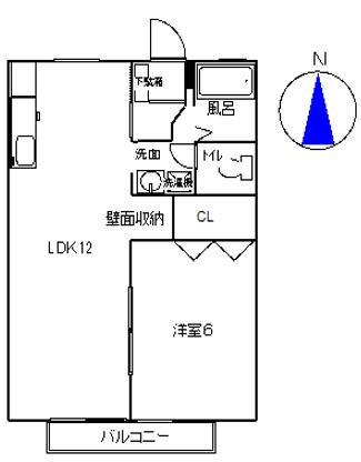 シティフラット大畑B(1LDK/2階)の間取り写真