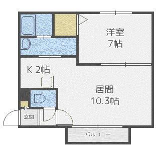 グランディオス月寒東(1LDK/2階)の間取り写真