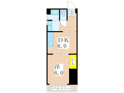 リバーサイド草牟田(1DK/3階)の間取り写真