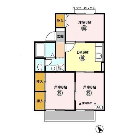 サニーハイツ不動台(3DK/2階)の間取り写真