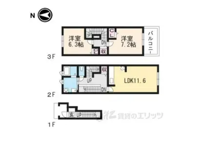 ヒルズイッセイⅡ(2LDK/2階)の間取り写真