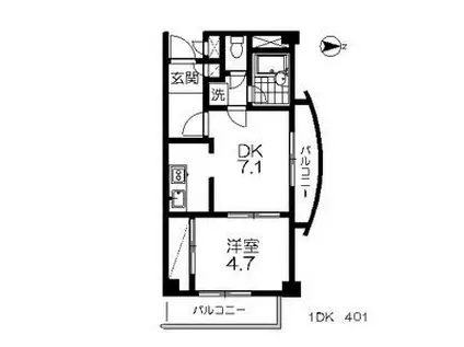 ロイヤルヒルズ柳生II(1DK/4階)の間取り写真