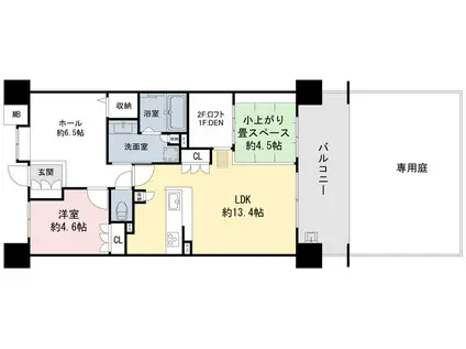 リーデンスクエア学園東町(1LDK/1階)の間取り写真