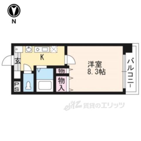 ハウスセゾン御所南(1K/9階)の間取り写真